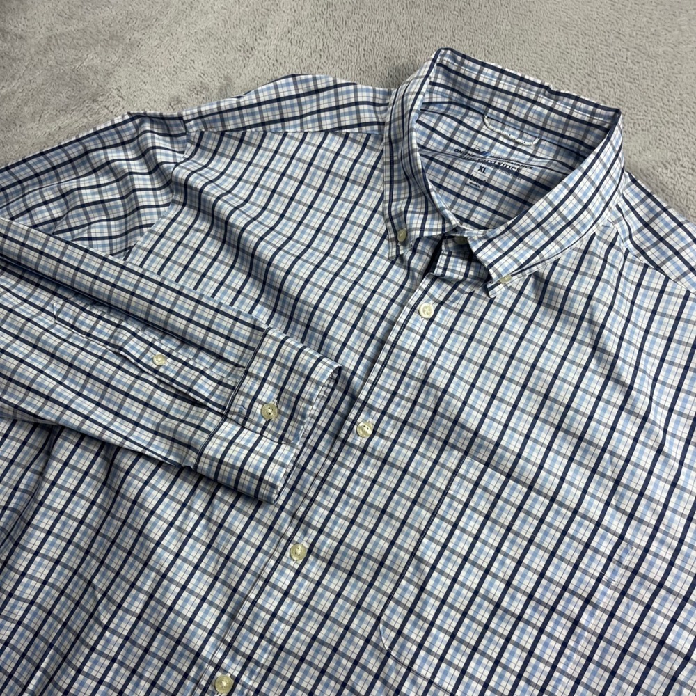 Vineyard Vines On-The-Go Performance Shirt XL Blue Check Brrr Stretch Mens